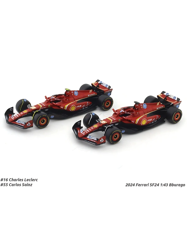 Burago 2024 Original Ferrari SF-24 Set of 2 Cars| Burago | Formula 1 Licensed Diecast Car 1:43 Scale Model Car