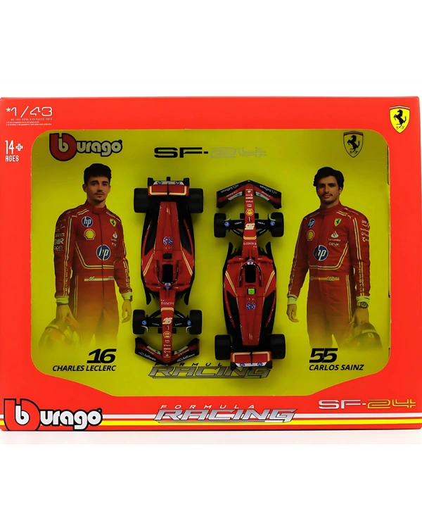 Burago 2024 Original Ferrari SF-24 Set of 2 Cars| Burago | Formula 1 Licensed Diecast Car 1:43 Scale Model Car