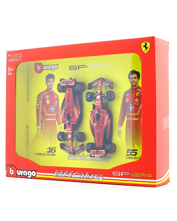 Burago 2024 Original Ferrari SF-24 Set of 2 Cars| Burago | Formula 1 Licensed Diecast Car 1:43 Scale Model Car
