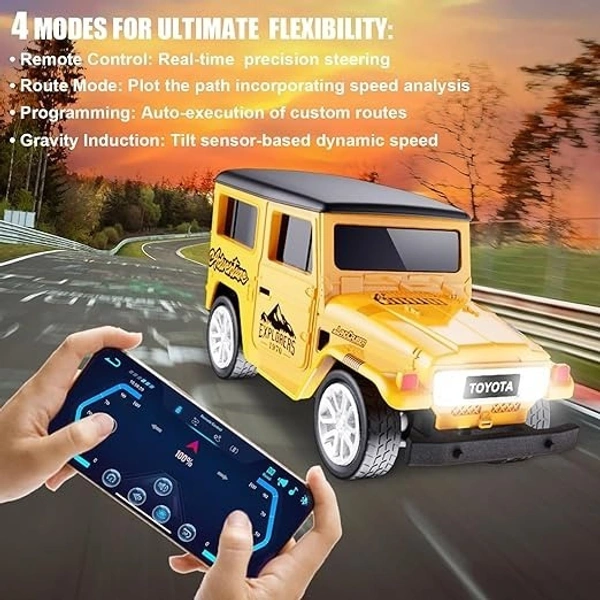 Mini Die-Cast RC JEEP 1:64 Scale | High-Speed Desktop Remote Control Car with LED Headlights | 2.4GHz Mini Controller, 15m Range, Type-C Charging