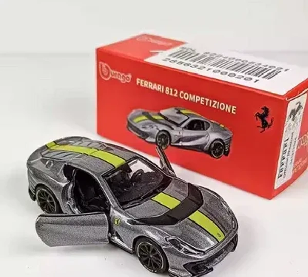 BURAGO Bburago | FERRARI 812 COMPETIZIONE | GREY WITH YELLOW STRIPE | Scale 1:64 Diecast Collectible Toy Car