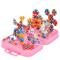 DIY Electric Drill Screw Tool Set-Mosaic Puzzle 228pcs- 3D STEM Educational kit for Kids Construction and Building Block Kit (Unicorn Design)