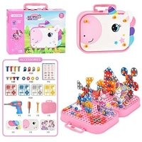 DIY Electric Drill Screw Tool Set-Mosaic Puzzle 228pcs- 3D STEM Educational kit for Kids Construction and Building Block Kit (Unicorn Design)