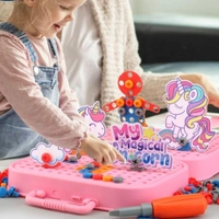DIY Electric Drill Screw Tool Set-Mosaic Puzzle 228pcs- 3D STEM Educational kit for Kids Construction and Building Block Kit (Unicorn Design)