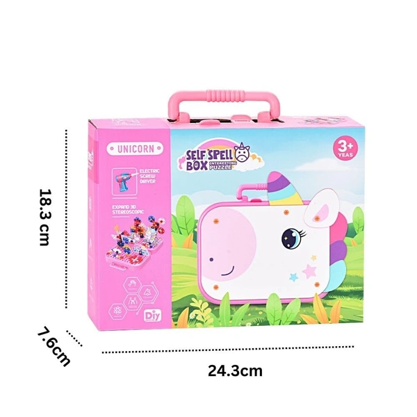 DIY Electric Drill Screw Tool Set-Mosaic Puzzle 228pcs- 3D STEM Educational kit for Kids Construction and Building Block Kit (Unicorn Design)