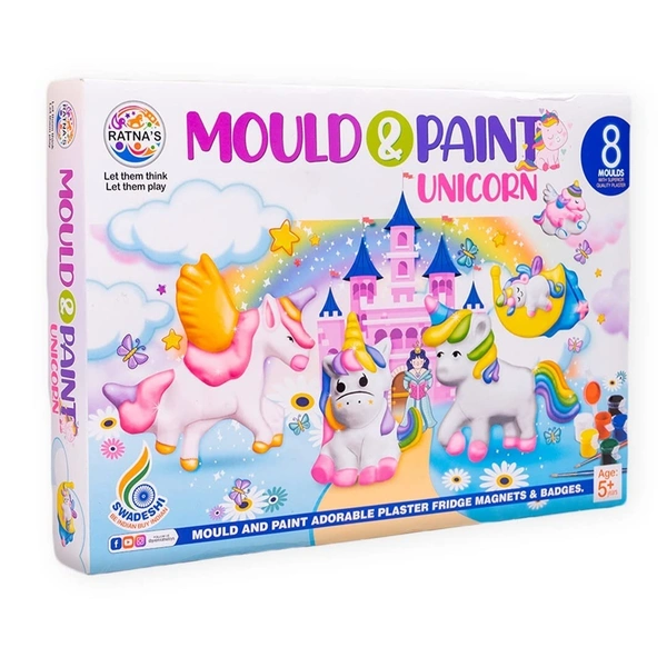 RATNA'S Mould & Paint Unicorn DIY Kit - Create Adorable Plaster Fridge Magnets & Badges - Fun Craft Activity for Kids - Includes 8 Moulds