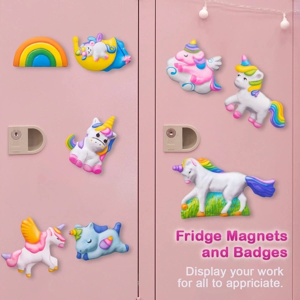 RATNA'S Mould & Paint Unicorn DIY Kit - Create Adorable Plaster Fridge Magnets & Badges - Fun Craft Activity for Kids - Includes 8 Moulds