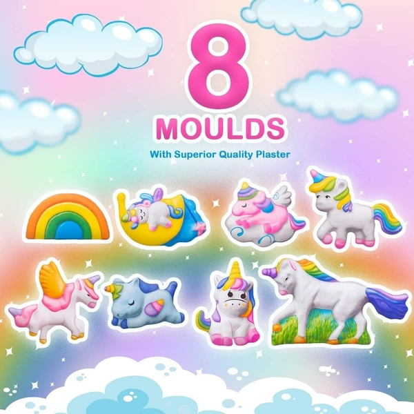 RATNA'S Mould & Paint Unicorn DIY Kit - Create Adorable Plaster Fridge Magnets & Badges - Fun Craft Activity for Kids - Includes 8 Moulds