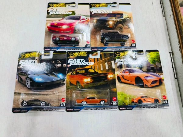 HOT WHEELS Hotwheels Premium 2025 | 2021 TOYOTA GR SUPRA | KOENIGSEGG CCXR | 1970 CUSTOM PLYMOUTH ROADRUNNER | LAMBORGHINI LM002 | NISSAN 240SX (S14) | FAST & FURIOUS | SET OF 5 CARS | HNW46