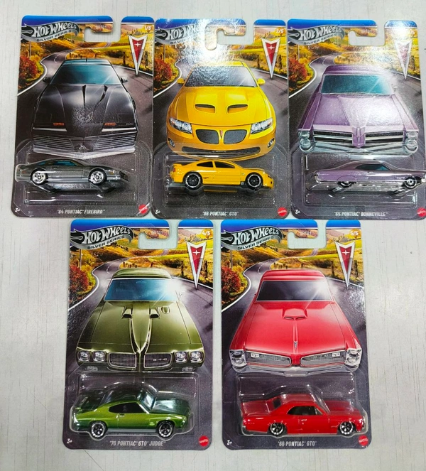HOTWHEELS SILVER SERIES | PONTIAC SET | SET OF 5 CARS | '06 PONTIAC GTO | '84 PONTIAC FIREBIRD | '65 PONTIAC BONNEVILLE | '70 PONTIAC GTO JUDGE | '66 PONTIAC GTO | GRT01