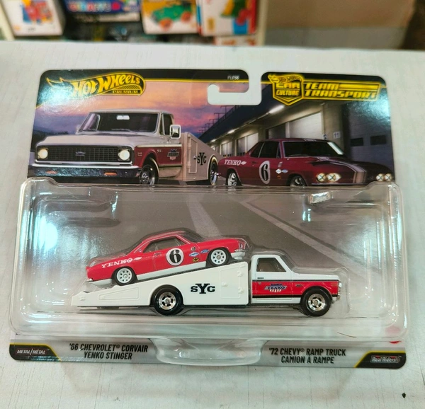 Hotwheels Premium | '66 CHEVROLET CORVAIR YENKO STINGER | '72 CHEVY RAMP TRUCK CAMION A RAMPE | TEAM TRANSPORT | CAR CULTURE | REAL RIDERS | FLF56 | #91