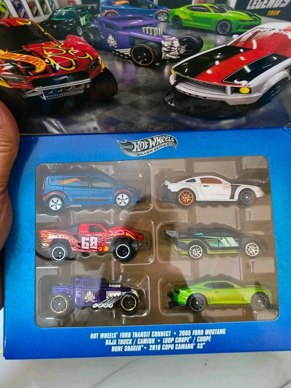 HOTWHEELS HOT WHEELS SILVER SERIES | LEGENDS TOUR SET OF 6 | Hot Wheels Ford Transit Connect | 2018 COPO Camaro SS | Loop Coupe | Bone Shaker | Baja Truck | 2005 Ford Mustang