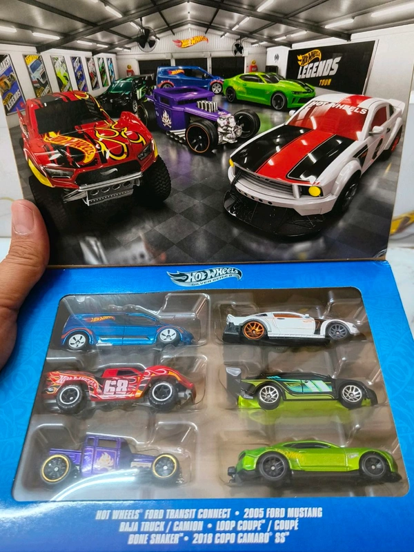 HOTWHEELS HOT WHEELS SILVER SERIES | LEGENDS TOUR SET OF 6 | Hot Wheels Ford Transit Connect | 2018 COPO Camaro SS | Loop Coupe | Bone Shaker | Baja Truck | 2005 Ford Mustang