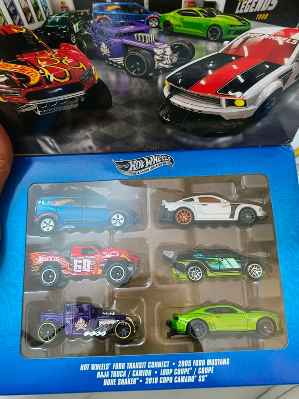 HOTWHEELS HOT WHEELS SILVER SERIES | LEGENDS TOUR SET OF 6 | Hot Wheels Ford Transit Connect | 2018 COPO Camaro SS | Loop Coupe | Bone Shaker | Baja Truck | 2005 Ford Mustang