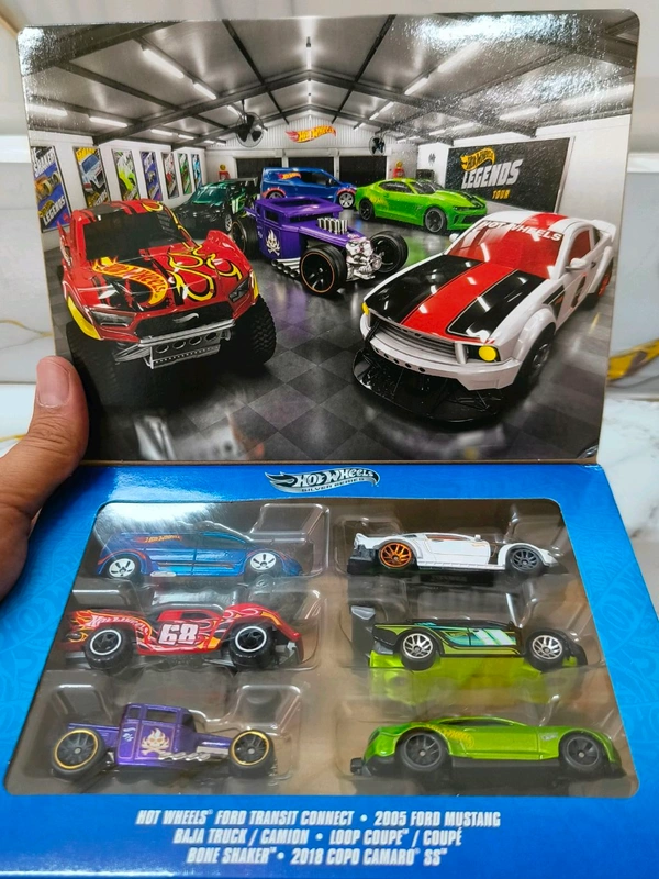 HOTWHEELS HOT WHEELS SILVER SERIES | LEGENDS TOUR SET OF 6 | Hot Wheels Ford Transit Connect | 2018 COPO Camaro SS | Loop Coupe | Bone Shaker | Baja Truck | 2005 Ford Mustang