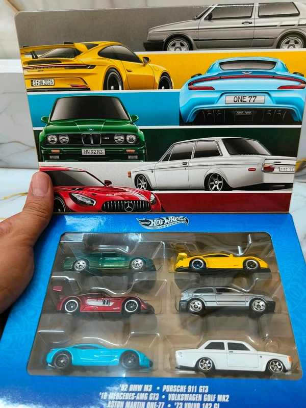 HOTWHEELS HOT WHEELS SILVER SERIES | SET OF 6 CARS | Volkswagen Golf MK2 | Porsche 911 GT3 | Aston Martin One-77 | '92 BMW M3 | '73 Volvo 142 GL | '16 Mercedes-AMG GT3