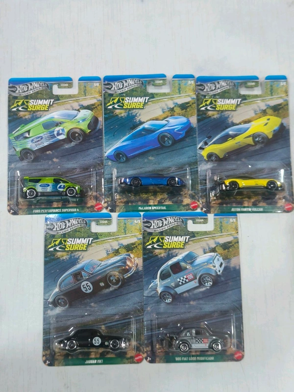 HOTWHEELS Hot Wheels SILVER SERIES | SUMMIT SURGE | IMPORTED | SET OF 5 CARS | FORD PERFORMANCE SUPERVAN 4 | McLAREN SPEEDTAIL | ASTON MARTIN VULCAN | JAGUAR MK1 | '60s FIAT 500D MODIFICADO | GDG44