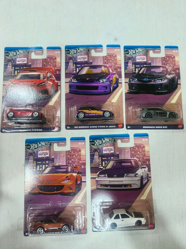 HOTWHEELS Hot Wheels SILVER SERIES | COMPACT KINGS | IMPORTED | SET OF 5 CARS | '12 FORD FIESTA | '99 HONDA CIVIC TYPE R (EK9) | SUBARU WRX STI | '15 MAZDA MX-5 MIATA | '91 NISSAN SENTRA SE-R | GDG44