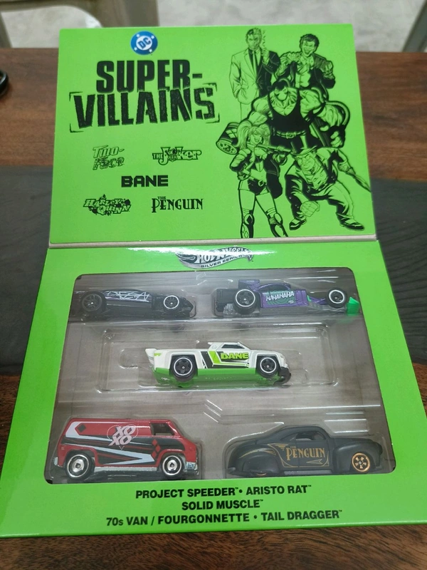 HOTWHEELS DC SUPER-VILLAINS SILVER SERIES | SET OF 5 CARS | Project Speeder | Aristo Rat | Solid Muscle | 70s Van | Tail Dragger