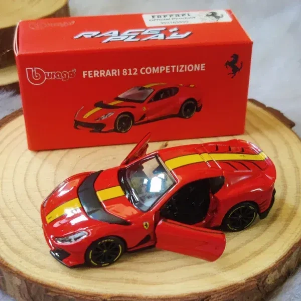 BURAGO Bburago | FERRARI 812 COMPETIZIONE | RED WITH YELLOW STRIPE | Scale 1:64 Diecast Collectible Toy Car