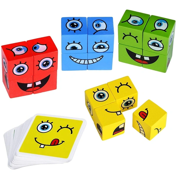 Emoji Cube face Change Game for Kids|Expressions Puzzles Toy with 16 Cube|36 Challenge Card, 18 Double Sided Answer Card, Face Changing Matching Blocks
