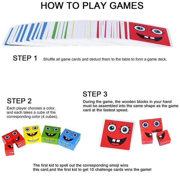 Emoji Cube face Change Game for Kids|Expressions Puzzles Toy with 16 Cube|36 Challenge Card, 18 Double Sided Answer Card, Face Changing Matching Blocks