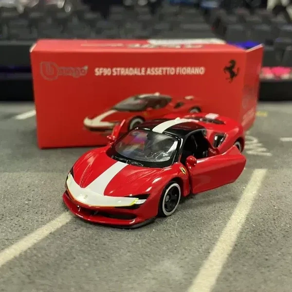 BURAGO Bburago | FERRARI SF90 STRADALE ASSETTO FIORANO | RED AND WHITE | Scale 1:64 Diecast Collectible Toy Car