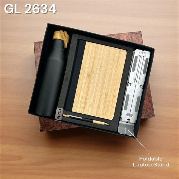 GL 2634 Bamboo, Black & Sliver Laptop Stand Combo Set