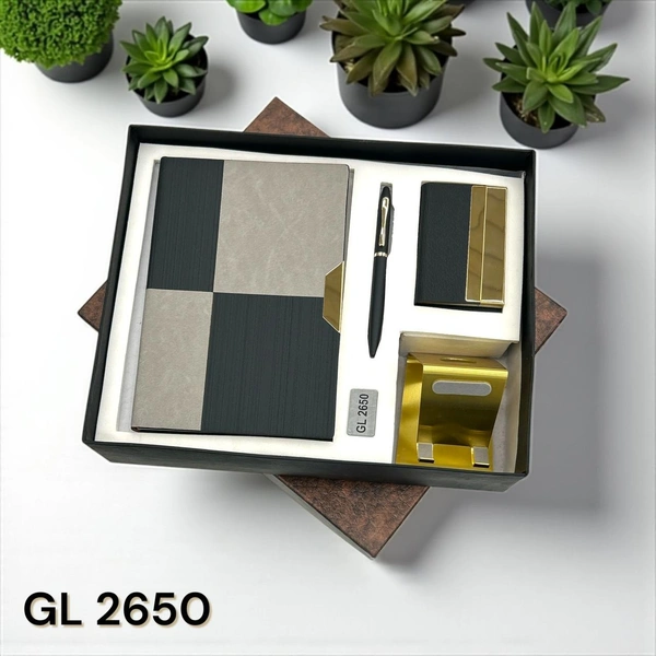GL 2650 Black Grey Gold Mobile Stand with Notebook , Pen and Card Holder