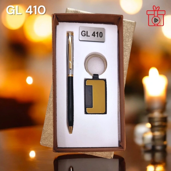 GL 410 Chrome/Black/Gold Pen & Keychain Set