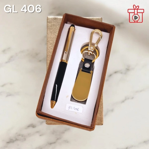 GL 406 Bullet Satin Black Pen & Keychain Set