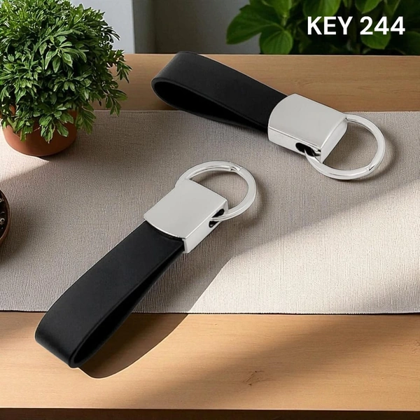 Key 244 Black & silver long keychain
