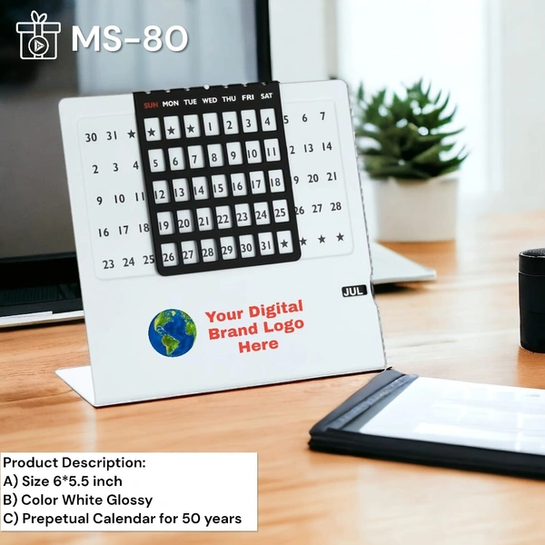 MS 80 Metal White Coated Perpetual Calendar Size 6*5.5 inch