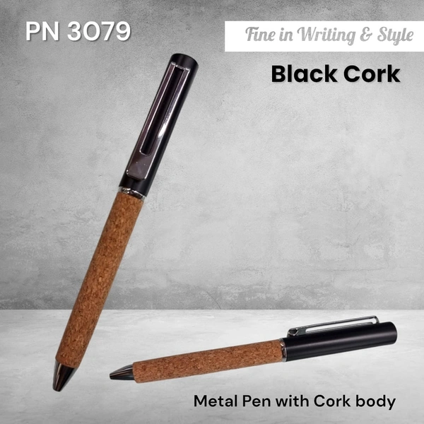 PN 3079 Black Cap & Cork Body Ball Pen