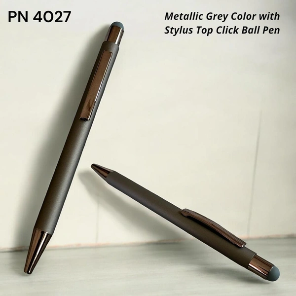 PN 4027 Metallic grey color with stylus top click ball pen