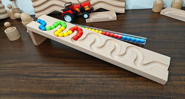KANCHA Kancha Marble Run Track, Long Track, Marble Race, Marble Run Race Wooden Plate, Light Weight Toy, Montessori Pack of 1 Waves Maze Toy Wood Toy - Without Pipe