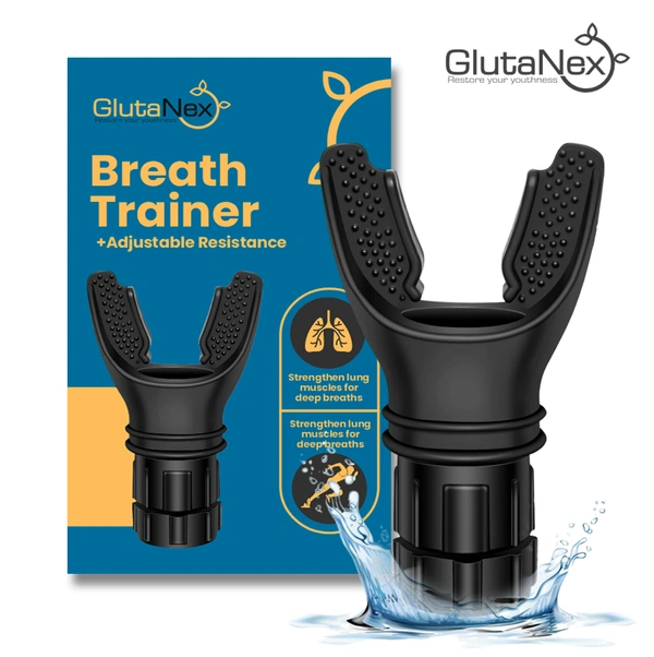 Glutanex Breathing Trainer | Breathing Resistance Trainer for Oral and Muscular Exercise | Lung Capacity Exercise Device | Lung Exerciser Equipment for Respiratory Muscle Exercise | Men and Women | Black