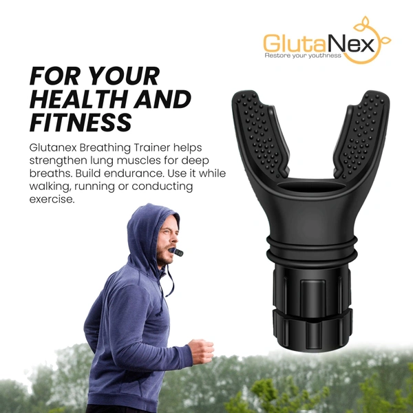 Glutanex Breathing Trainer | Breathing Resistance Trainer for Oral and Muscular Exercise | Lung Capacity Exercise Device | Lung Exerciser Equipment for Respiratory Muscle Exercise | Men and Women | Black