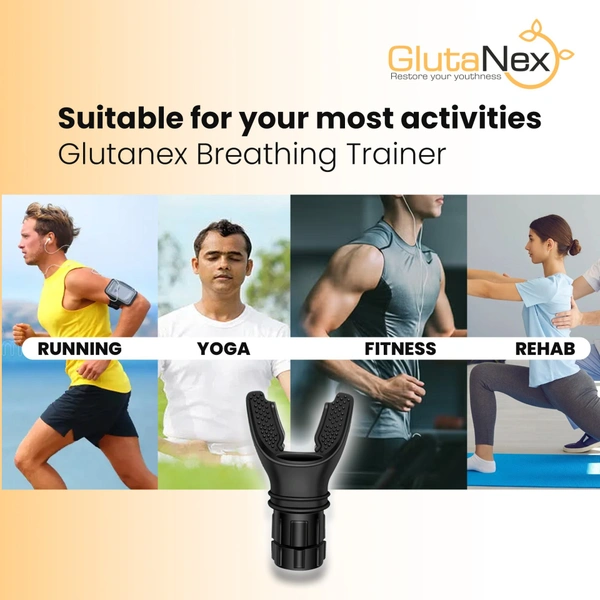 Glutanex Breathing Trainer | Breathing Resistance Trainer for Oral and Muscular Exercise | Lung Capacity Exercise Device | Lung Exerciser Equipment for Respiratory Muscle Exercise | Men and Women | Black