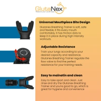 Glutanex Breathing Trainer | Breathing Resistance Trainer for Oral and Muscular Exercise | Lung Capacity Exercise Device | Lung Exerciser Equipment for Respiratory Muscle Exercise | Men and Women | Black
