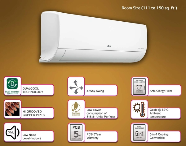 LG 1.5 Ton 5 Star Inverter Split AC (Copper, Convertible 5-in-1 Cooling, HD Filter with Anti-Virus protection, MS-Q18YNZA, White) - Hiranagar Kathua Samba, Credit & Debit Cards
