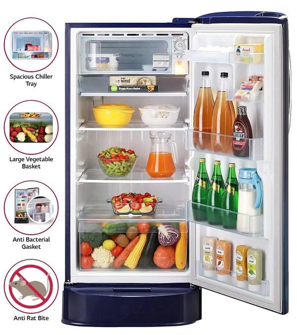 LG 215 L 4 Star Inverter Direct-Cool Single Door Refrigerator (GL-D221ABCY, Blue Charm, Base Stand with Drawer) - Kathua Hiranagar, Credit & Debit Card Accepted