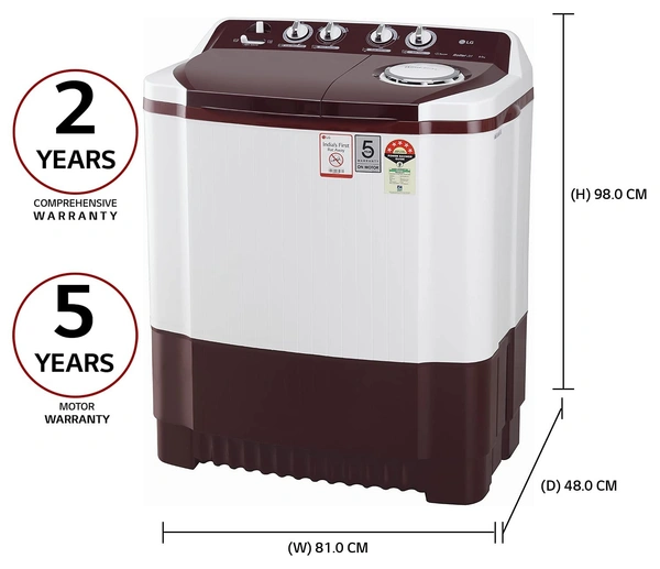 LG 8 Kg 5 Star Semi-Automatic Top Loading Washing Machine (P8030SRAZ, Burgundy, Collar Scrubber) - Kathua Hiranagar Jatwal, Credit & Debit Cards Accepted
