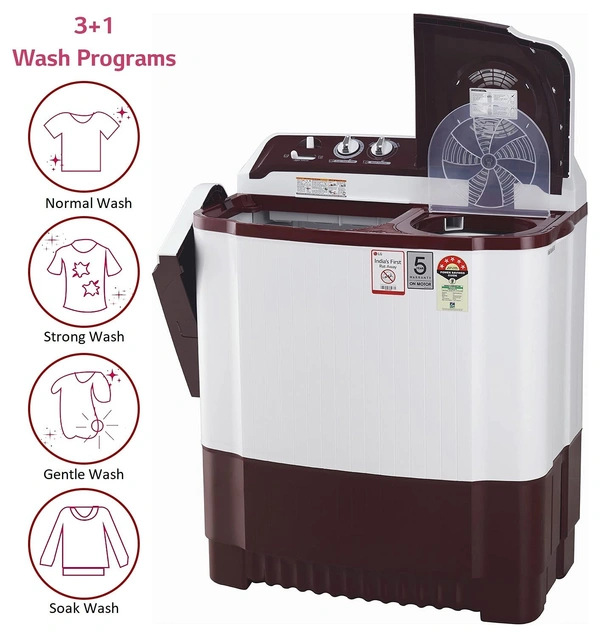 LG 8 Kg 5 Star Semi-Automatic Top Loading Washing Machine (P8030SRAZ, Burgundy, Collar Scrubber) - Kathua Hiranagar Jatwal, Credit & Debit Cards Accepted