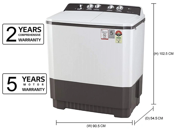 LG 9 kg 5 Star Semi-Automatic Top Loading Washing Machine (P9040RGAZ, Grey, Lint collector) - Hiranagar Kathua Jatwal, Credit & Debit Card Accepted, 3-5 Days