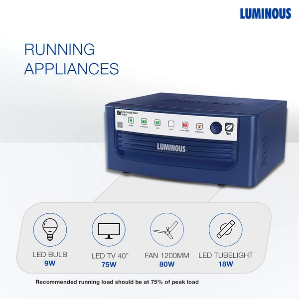 Luminous 900VA Eco Watt Neo 1050 Square Wave Inverter for Home, Office and Shops(Blue) - Hiranagar Kathua Jatwal, Credit & Debit Card Accepted