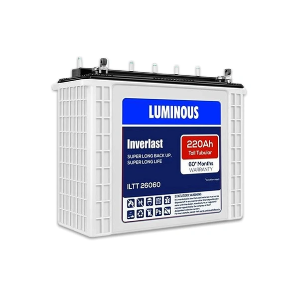Luminous Inverlast ILTT 26060 220Ah Tall Tubular Plate Inverter Battery for Home, Office & Shops - Hiranagar Kathua Jatwal, Credit & Debit Card Accepted