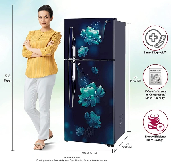 LG 260L 3 Star Smart Inverter Frost-Free Double Door Refrigerator (GL-T292RBCX, Blue Charm, Convertible) - Hiranagar Jatwal Kathua, Credit & Debit Card Accepted