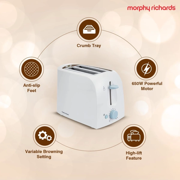 Morphy Richards AT-201 2-Slice 650-Watt Pop-Up Toaster (White) - Hiranagar Kathua Jatwal, Credit & Debit card Accepted