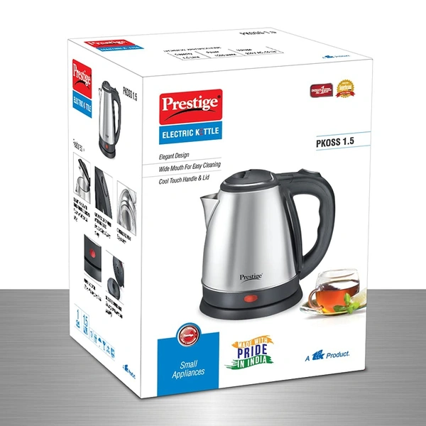 Prestige Electric Kettle PKOSS - 1500watts, Steel (1.5Ltr), Black - Hiranagar , Credit & Debit Card Accepted